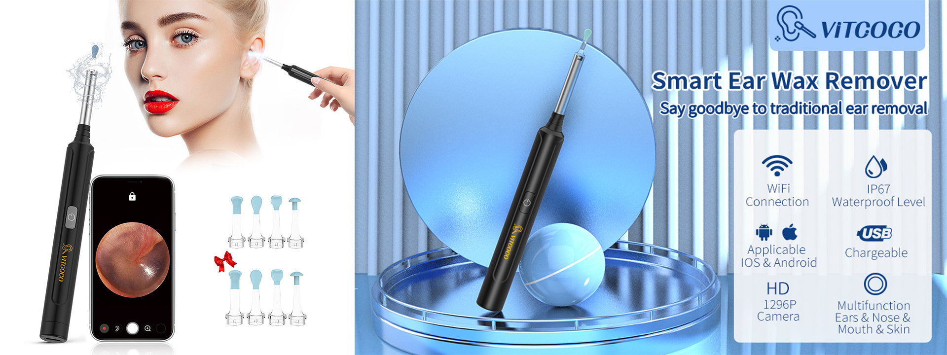 VITCOCO Ear Wax Removal Tool, 1920P HD Ear Cleaner with 6 LED