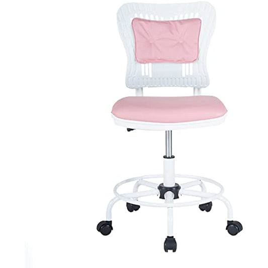 Ergonomic Office Chair Low Back Adjustable Seat Height 360° Task Chair, Rolling Chair with 5 Rolling Castors, Upholstered Armless Executive Comfy Task Chair Without arms (Pink)