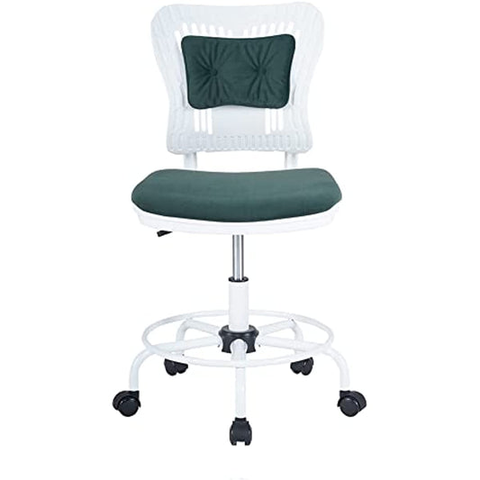 Ergonomic Office Chair Low Back Adjustable Seat Height 360° Task Chair, Rolling Chair with 5 Rolling Castors, Upholstered Armless Executive Comfy Task Chair Without arms (Green)