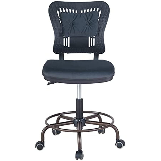 Ergonomic Office Chair Low Back Adjustable Seat Height 360° Task Chair, Rolling Chair with 5 Rolling Castors, Upholstered Armless Executive Comfy Task Chair Without arms (Black and Grey)