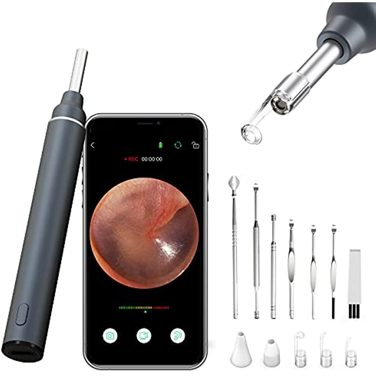 VITCOCO Ear Wax Removal Kit Ear Camera 1920P HD Ear Wax Removal Tool Ear Cleaner Otoscope with 6 LED Lights, 3mm Visual Ear Scope for iPhone iPad Android