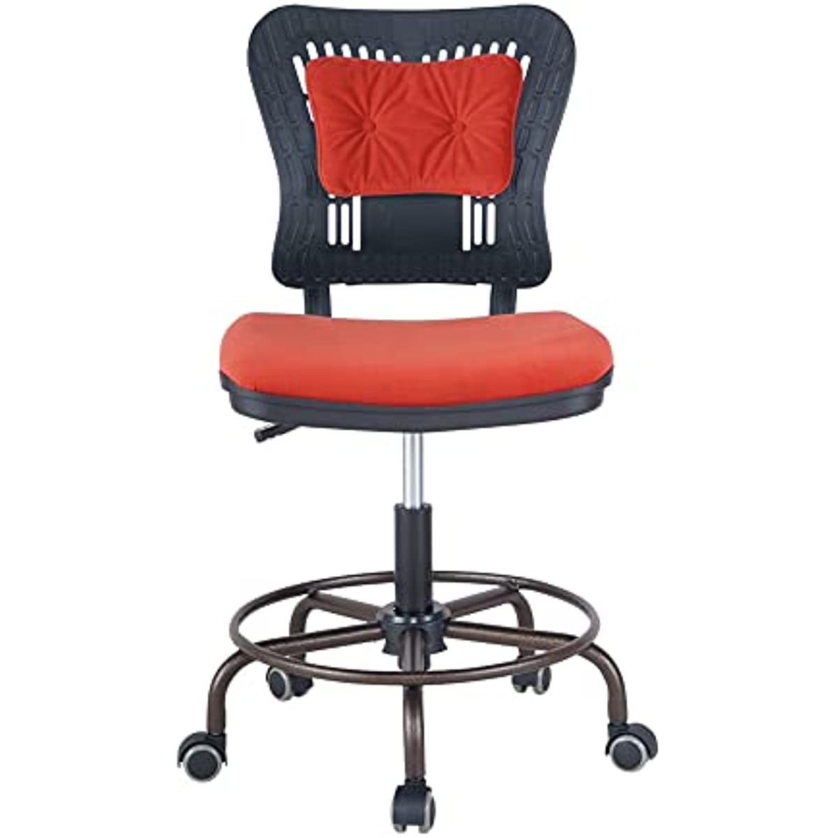 Ergonomic Office Chair Low Back Adjustable Seat Height 360° Task Chair, Rolling Chair with 5 Rolling Castors, Upholstered Armless Executive Comfy Task Chair Without arms (Red)