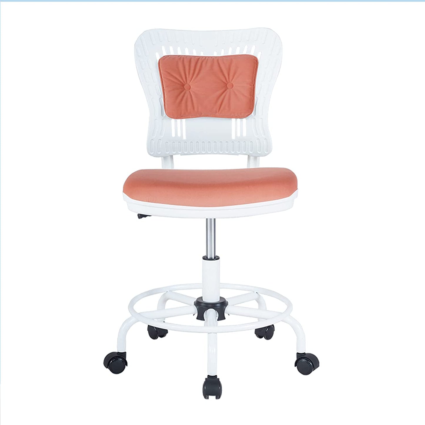 Ergonomic Office Chair Low Back Adjustable Seat Height 360° Task Chair, Rolling Chair with 5 Rolling Castors, Upholstered Armless Executive Comfy Task Chair Without arms (Orange)