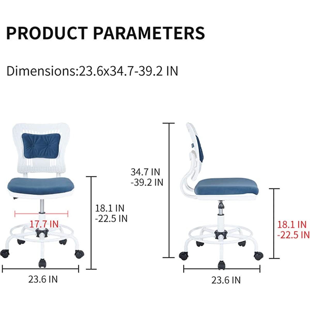 Ergonomic Office Chair Low Back Adjustable Seat Height 360° Task Chair, Rolling Chair with 5 Rolling Castors, Upholstered Armless Executive Comfy Task Chair Without arms (Purple)