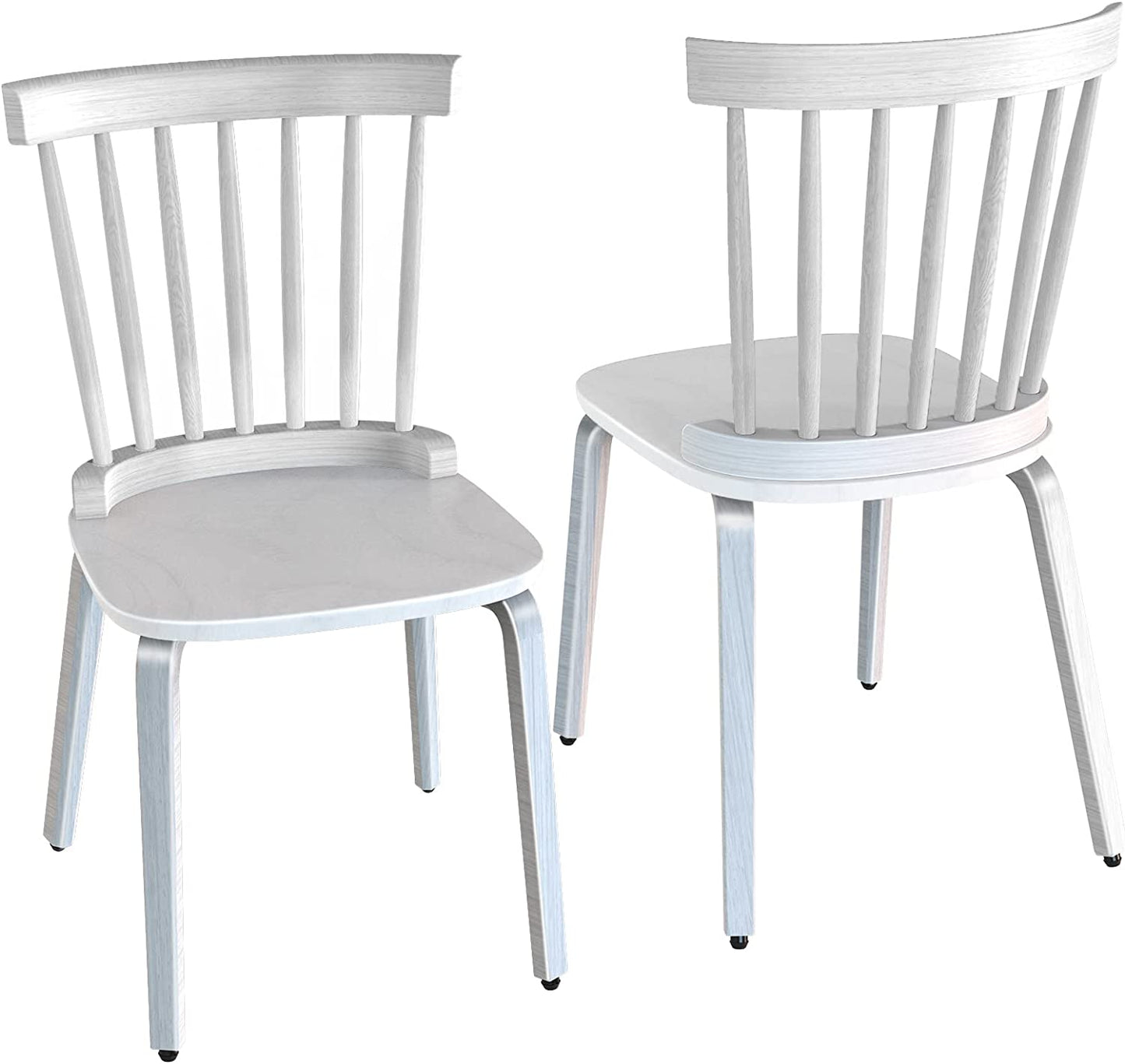 Dining Chairs Set of 2, Wood Modern Dining Room Chairs Slat Back Kitchen Room Chair Windsor Chairs, White