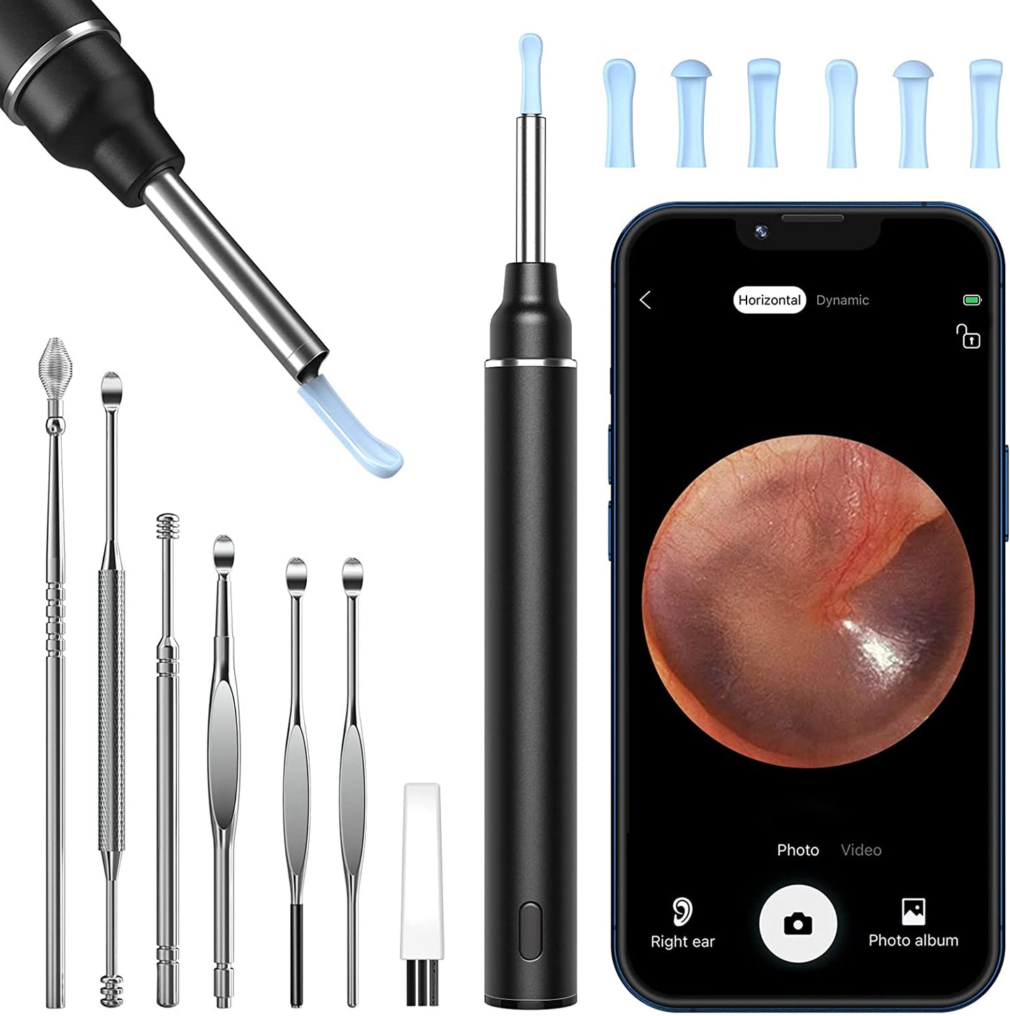 VITCOCO Ear Wax Removal Kit Ear Camera 1920P HD Ear Wax Removal Tool Ear Cleaner Otoscope with 6 LED Lights, 3mm Visual Ear Scope for iPhone iPad Android
