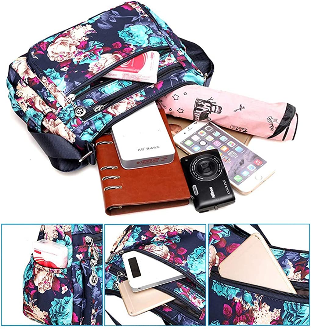 2021 NEW Fashion Nylon Floral Multi-Pocket Crossbody Purse Bags